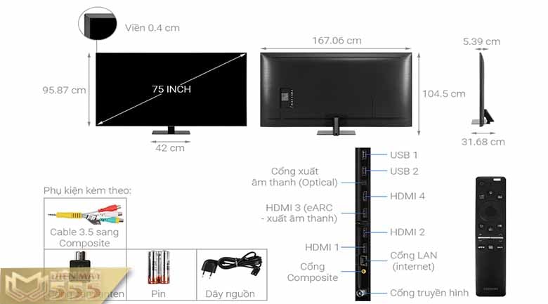 Smart Tivi QLED Samsung 4K 75 inch QA75Q80T