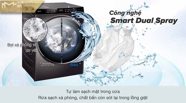 Máy giặt sấy Aqua Inverter 15Kg AQD-DH1500G PP - công nghệ Smart Dual Spray