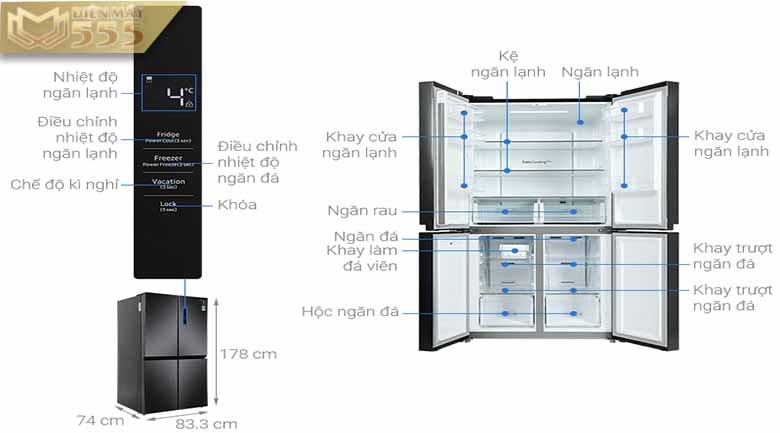 Tủ lạnh Samsung Inverter 488 lít RF48A4000B4/SV - Model 2021