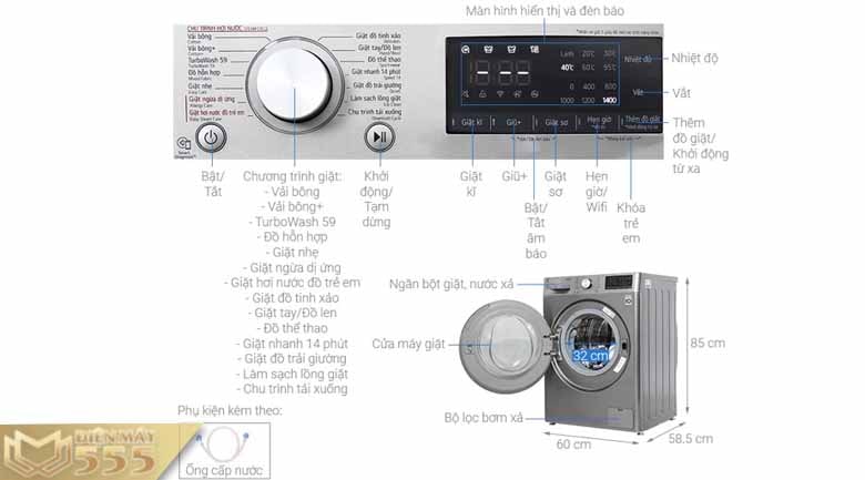 Máy giặt LG Inverter 10kg FV1410S4P Mới 2021 - Chính hãng 