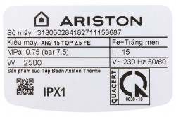 Bình nóng lạnh Ariston gián tiếp 15 lít AN2 15TOP 2.5FE