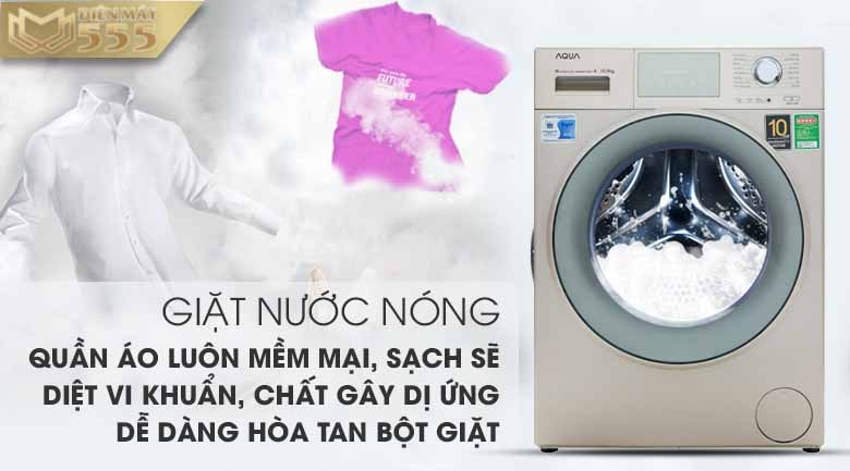Máy giặt Aqua Inverter 10.5kg AQD-D1050E N lồng ngang